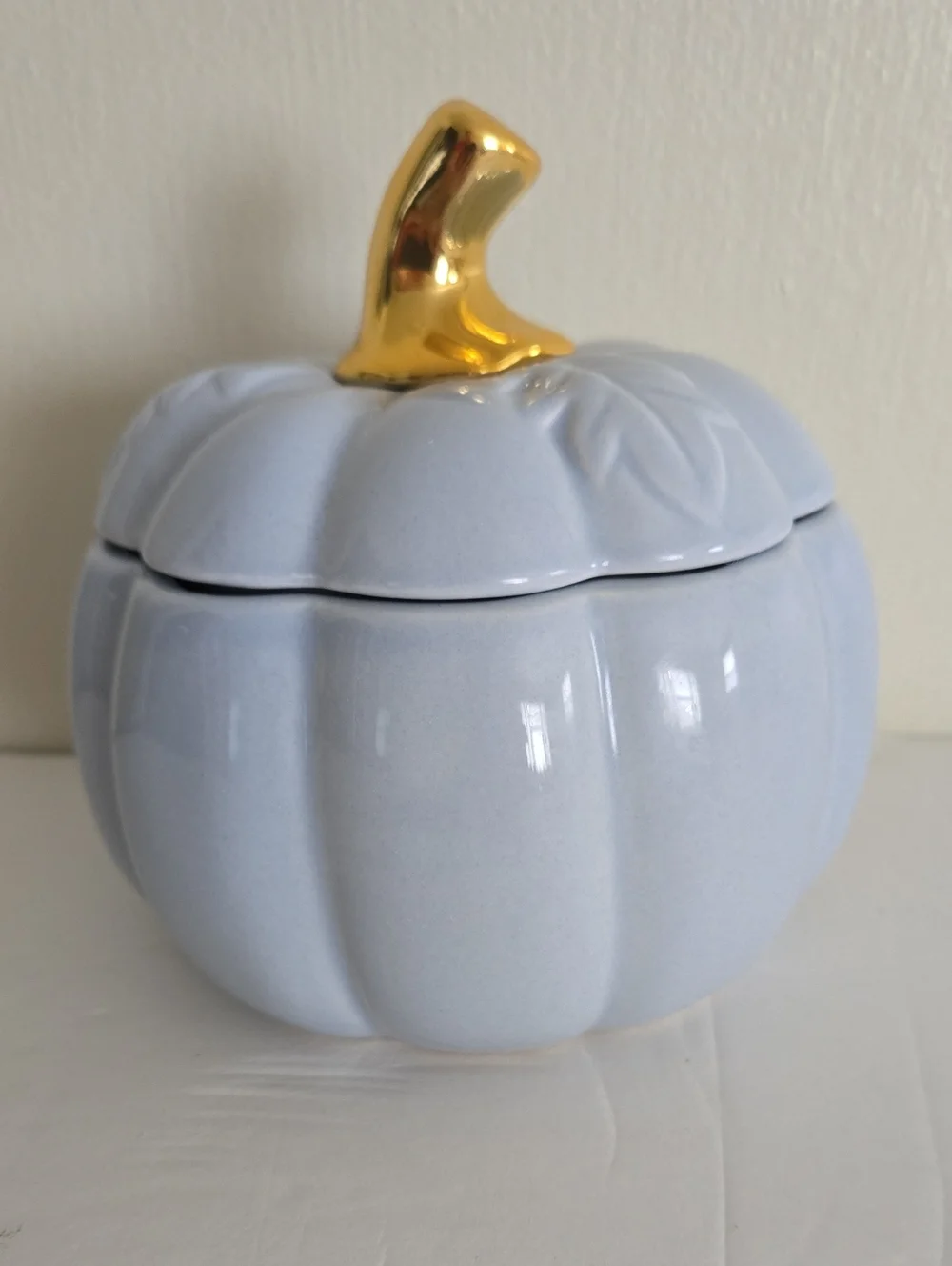Blue Pumpkin Jar With Gold Stem